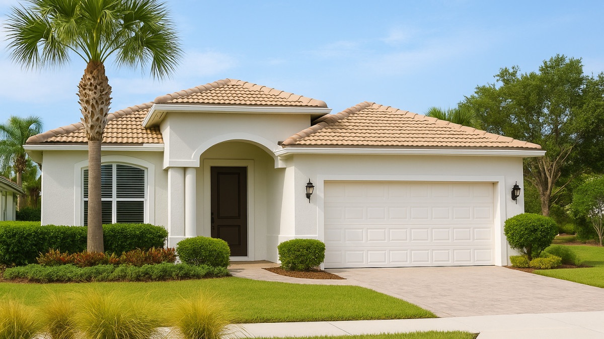 A bright, modern Florida home with energy-efficient windows, a clean white exterior, and palm trees in the yard, symbolizing home safety and efficiency improvements for 2026. The landscape image is optimized for a blog post and Google update.