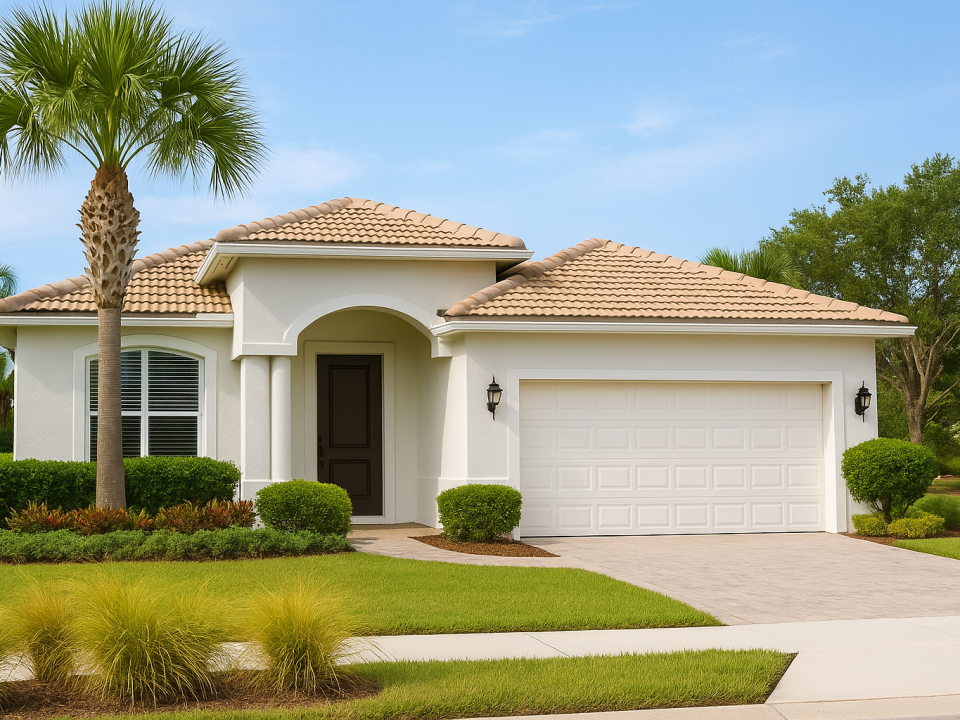 A bright, modern Florida home with energy-efficient windows, a clean white exterior, and palm trees in the yard, symbolizing home safety and efficiency improvements for 2026. The landscape image is optimized for a blog post and Google update.