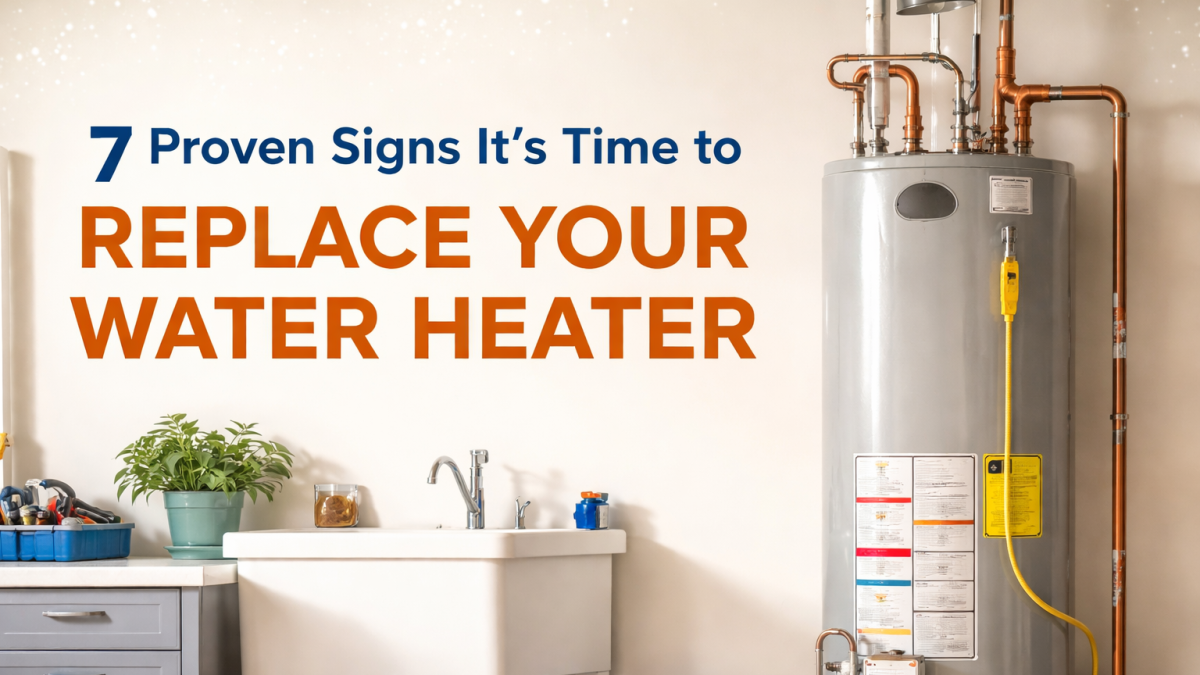 A professionally installed residential water heater in a clean Florida utility room, featuring copper piping and shutoff valves, illustrating signs that it may be time to replace a water heater in Venice, FL.