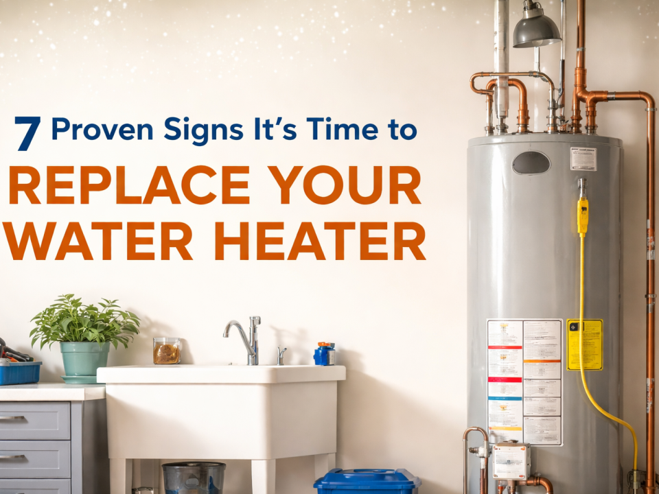 A professionally installed residential water heater in a clean Florida utility room, featuring copper piping and shutoff valves, illustrating signs that it may be time to replace a water heater in Venice, FL.