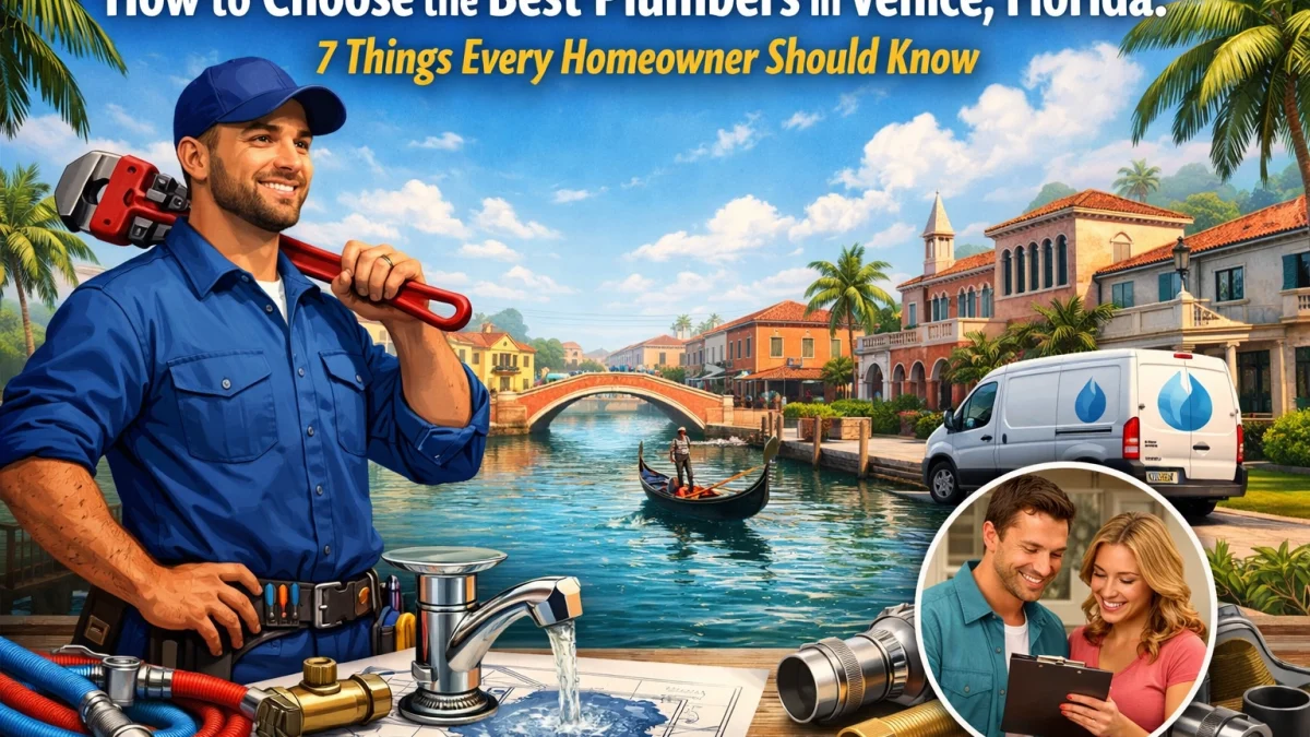 canal with boat, plumbers in Venice holding a wrench. a faucet