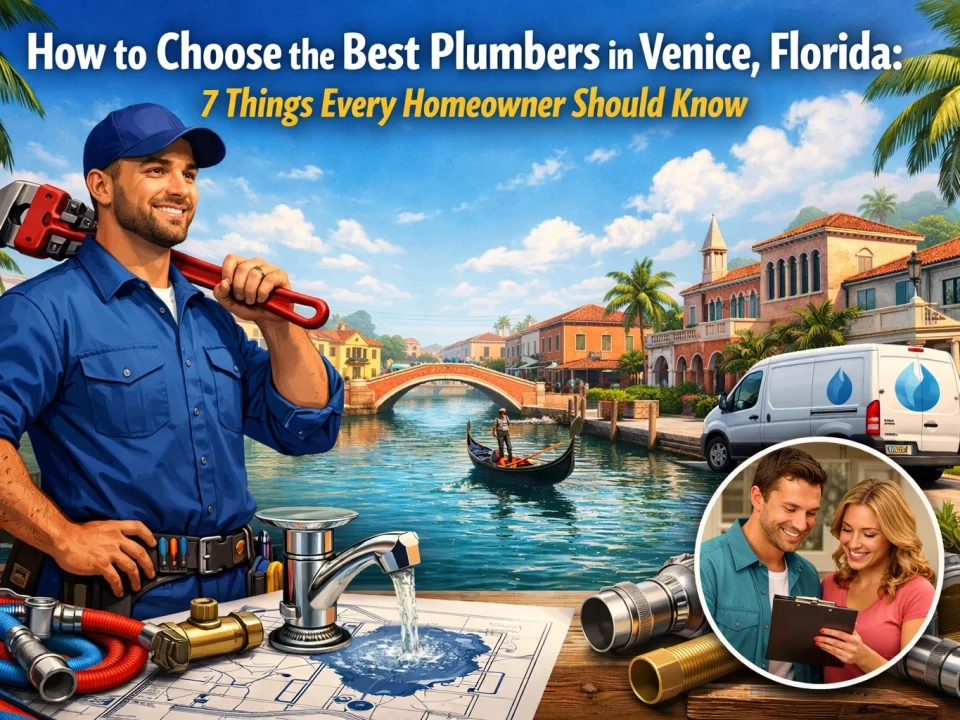 canal with boat, plumbers in Venice holding a wrench. a faucet