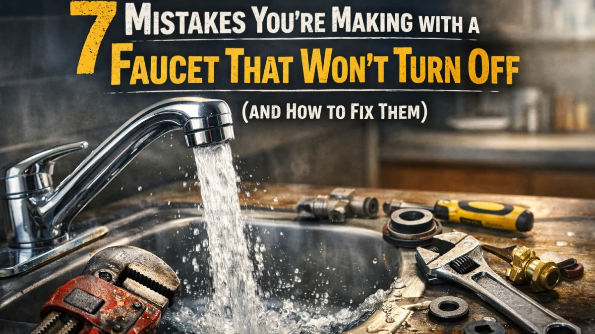 broken faucet that will not turn off and tools to repair it