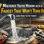 broken faucet that will not turn off and tools to repair it
