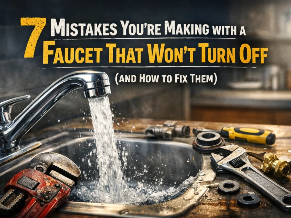 broken faucet that will not turn off and tools to repair it