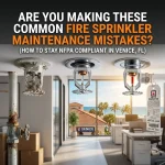 fire sprinkler maintenance mistakes. 3 fire sprinklers in a very bright and neutral florida home. palm trees and ocean visible through window.